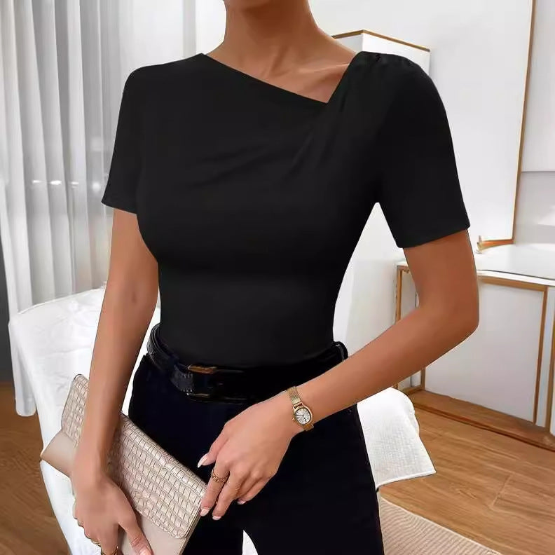 Top plissé a courte manches