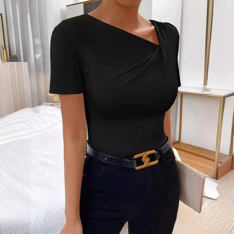 Top plissé a courte manches